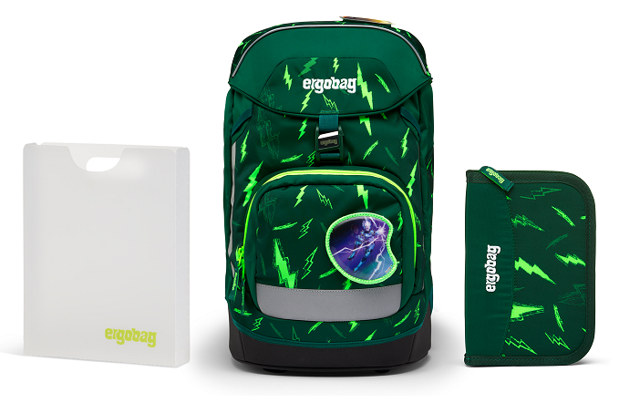 Školní set Ergobag prime - Fluo blesk - batoh + penál + desky